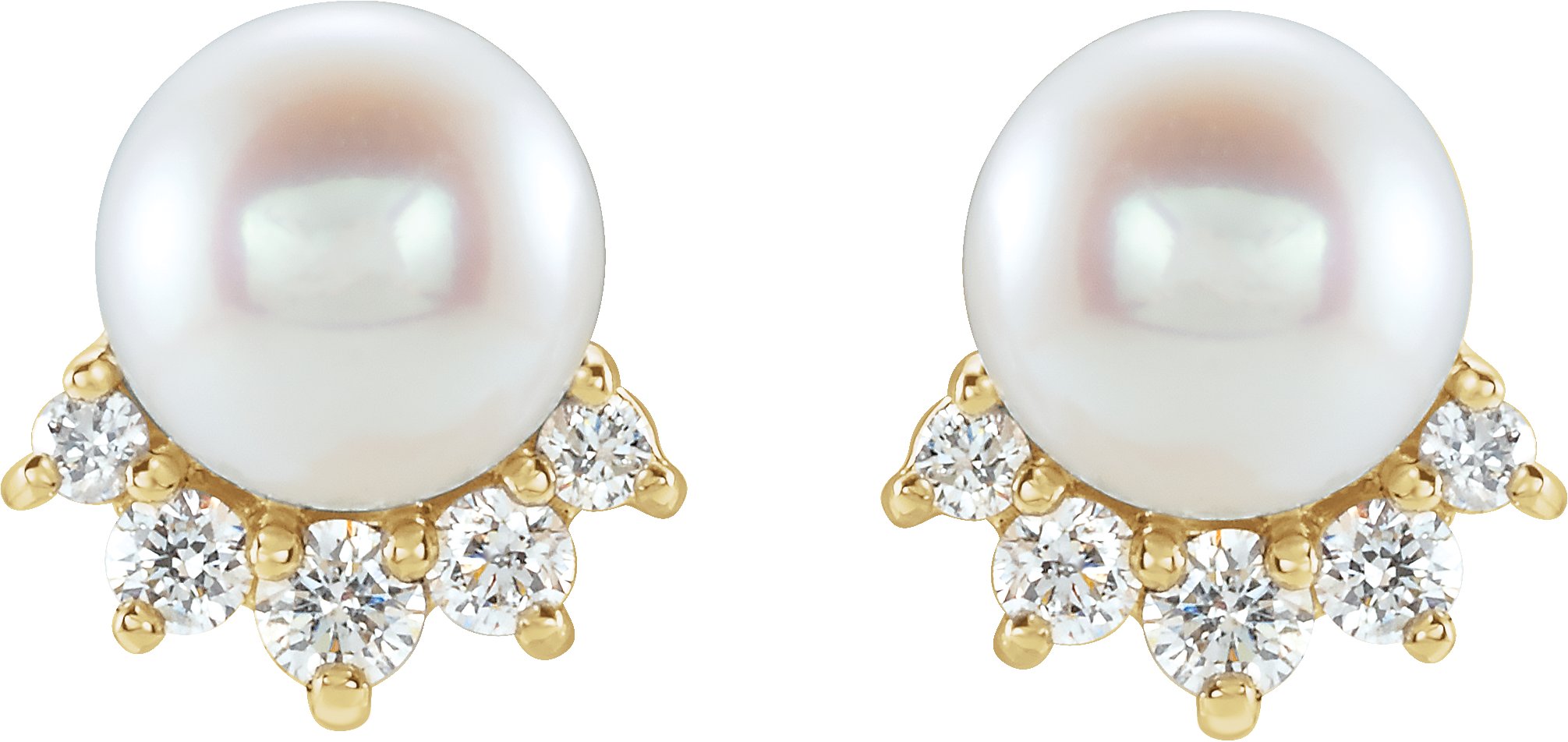 14K Yellow Cultured White Freshwater Cultured Pearl & .08 CTW Natural Diamond Earrings   -2