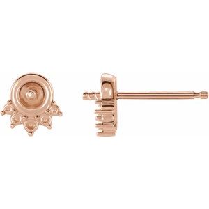 14K Rose Accented Earring Mounting for 4.5-5 mm Pearl