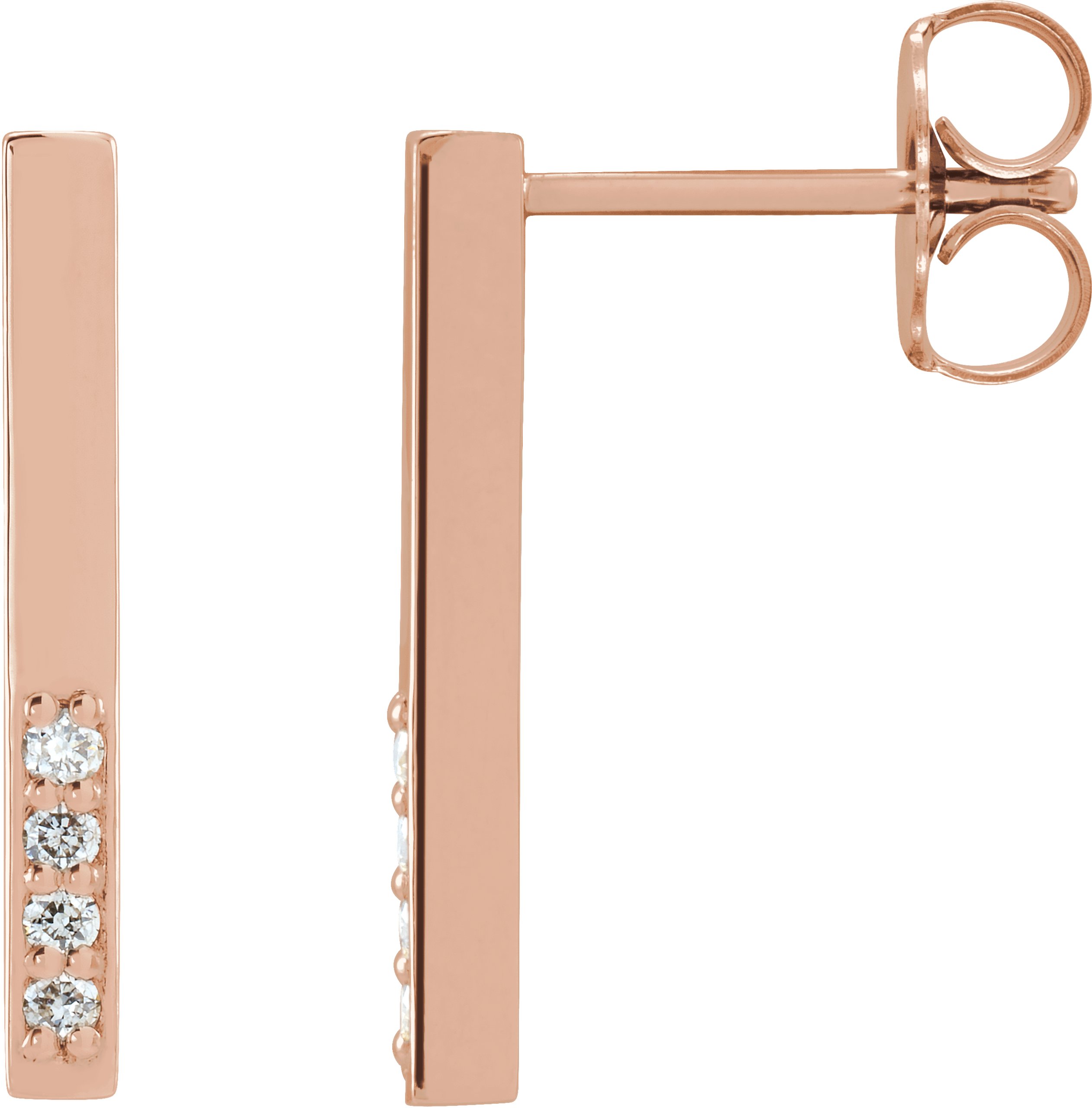 14K Rose .07 CTW Diamond Bar Earrings