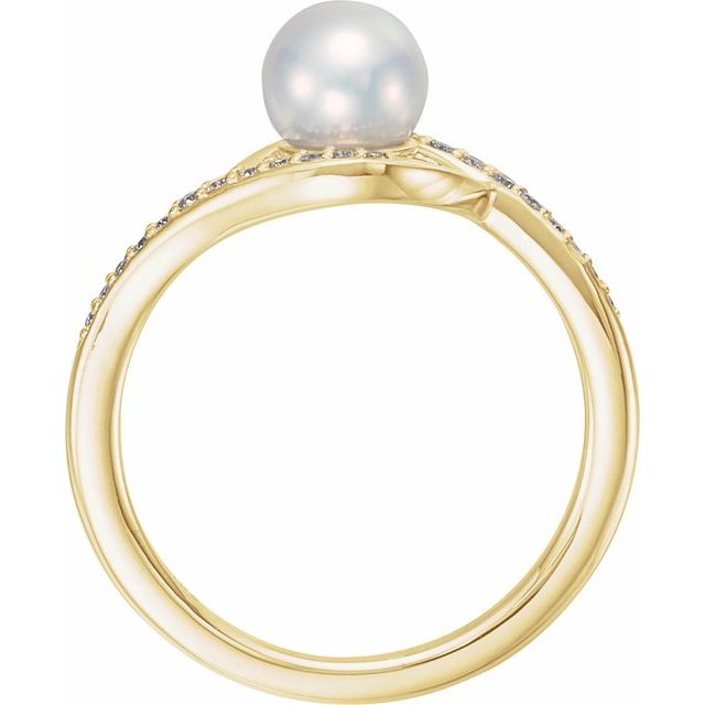 14K Yellow Cultured White Freshwater Pearl & 1/8 CTW Natural Diamond Ring  