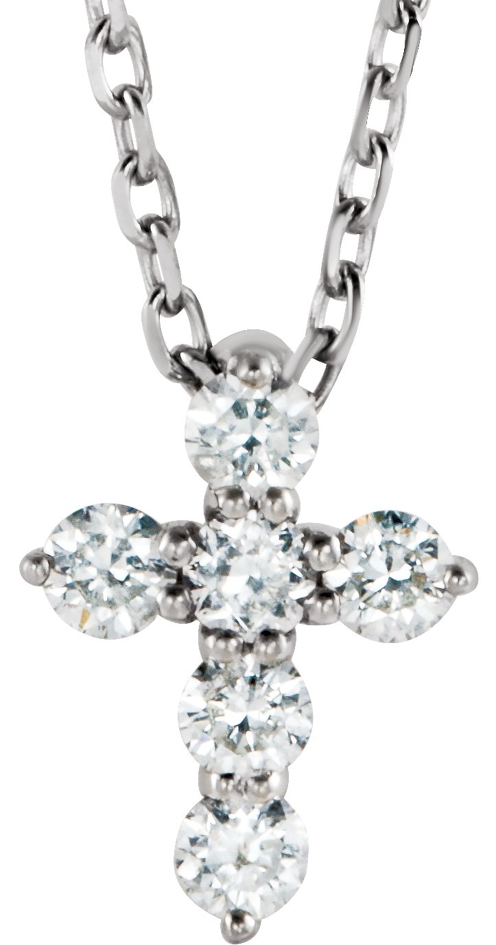 14K White 1/6 CTW Natural Diamond Cross 16-18 Necklace