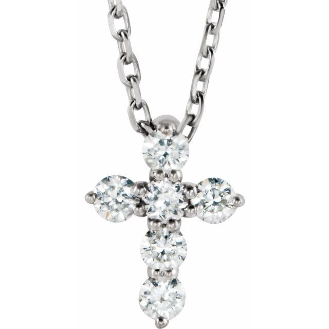 14K White 8.7x6.6 mm 1/6 CTW Diamond Cross 16-18" Necklace