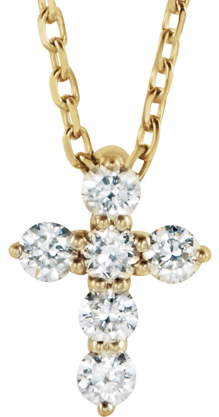 14K Yellow 1/6 CTW Natural Diamond Cross 16-18" Necklace