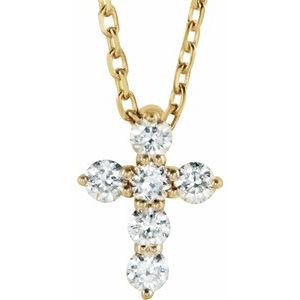 14K Yellow 8.7x6.6 mm 1/6 CTW Natural Diamond Cross 16-18" Necklace