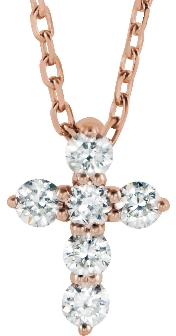14K Rose 1/6 CTW Natural Diamond Cross 16-18" Necklace