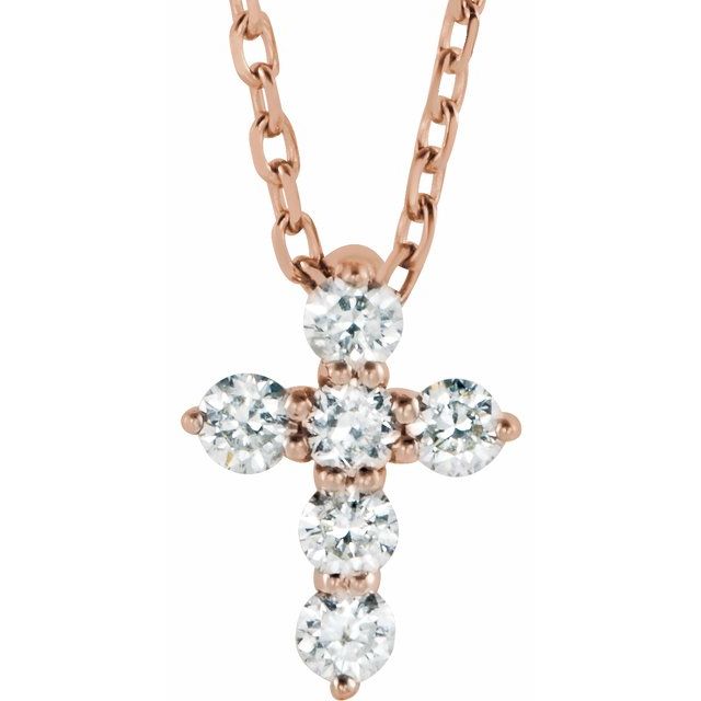 14K Rose 1/6 CTW Natural Diamond Cross 16-18 Necklace