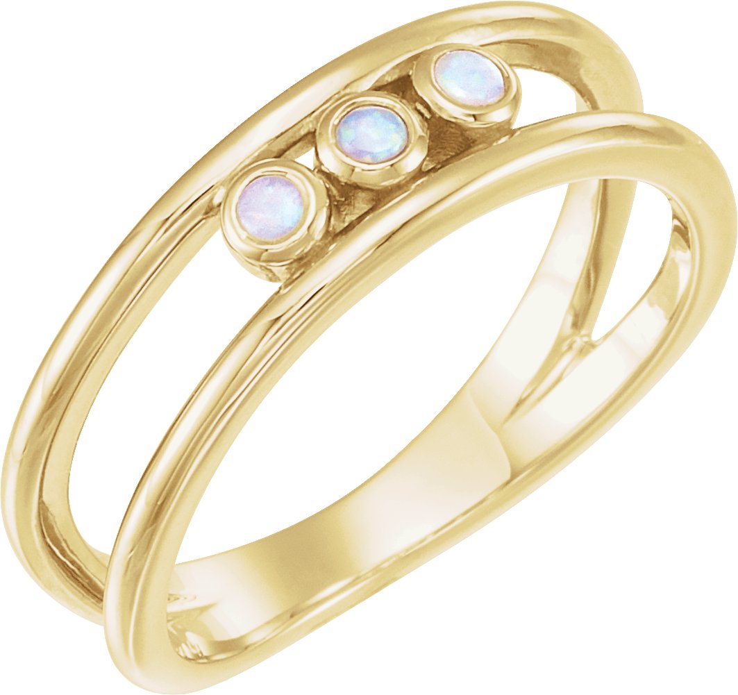 14K Yellow Opal Three-Stone Bezel-Set Ring 
