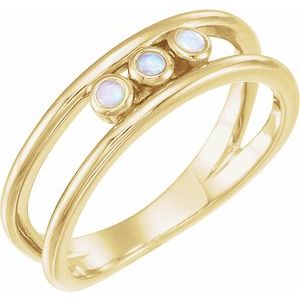 14K Yellow Opal Three-Stone Bezel-Set Ring 