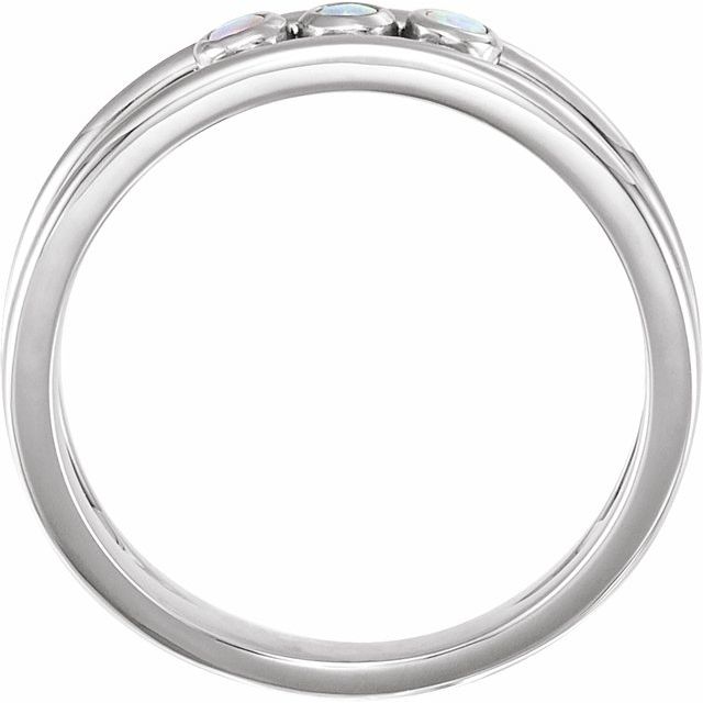 14K White Natural Opal Three-Stone Bezel-Set Ring 