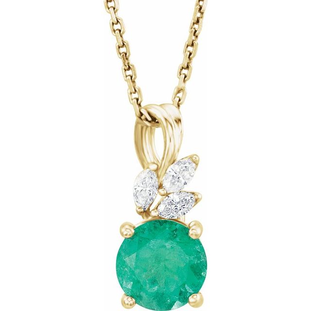 14K Yellow Lab-Grown Emerald & 1/10 CTW Natural Diamond 16-18" Necklace