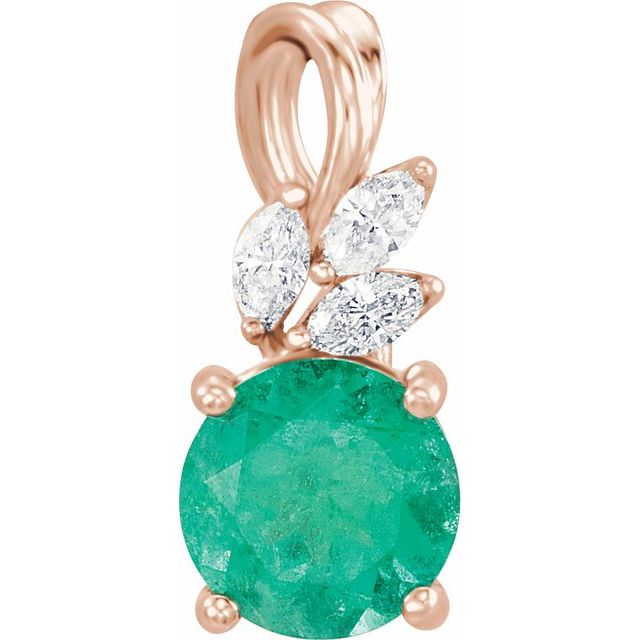 14K Rose Lab-Grown Emerald & 1/10 CTW Natural Diamond Pendant