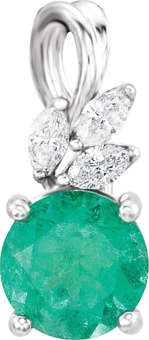 14K White Natural Emerald & 1/10 CTW Natural Diamond Pendant