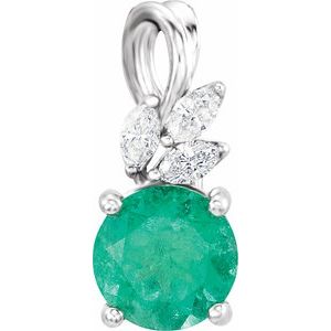 14K White Natural Emerald & 1/10 CTW Natural Diamond Pendant