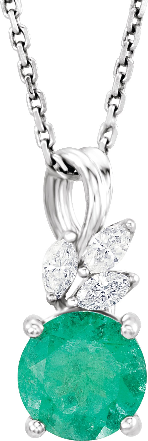 14K White Lab-Grown Emerald & 1/10 CTW Natural Diamond 16-18" Necklace