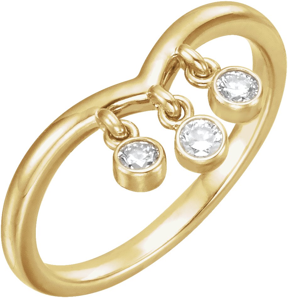 14K Yellow 1/5 CTW Diamond Three-Stone Fringe V Ring     