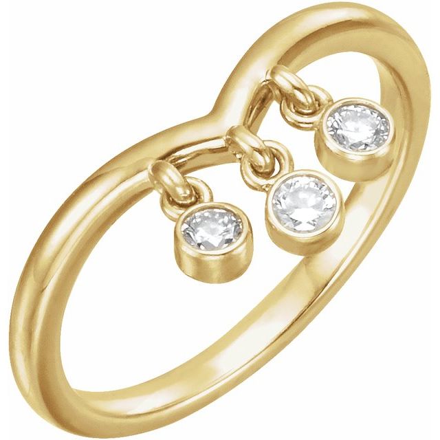 14K Yellow 1/5 CTW Diamond Three-Stone Fringe V Ring