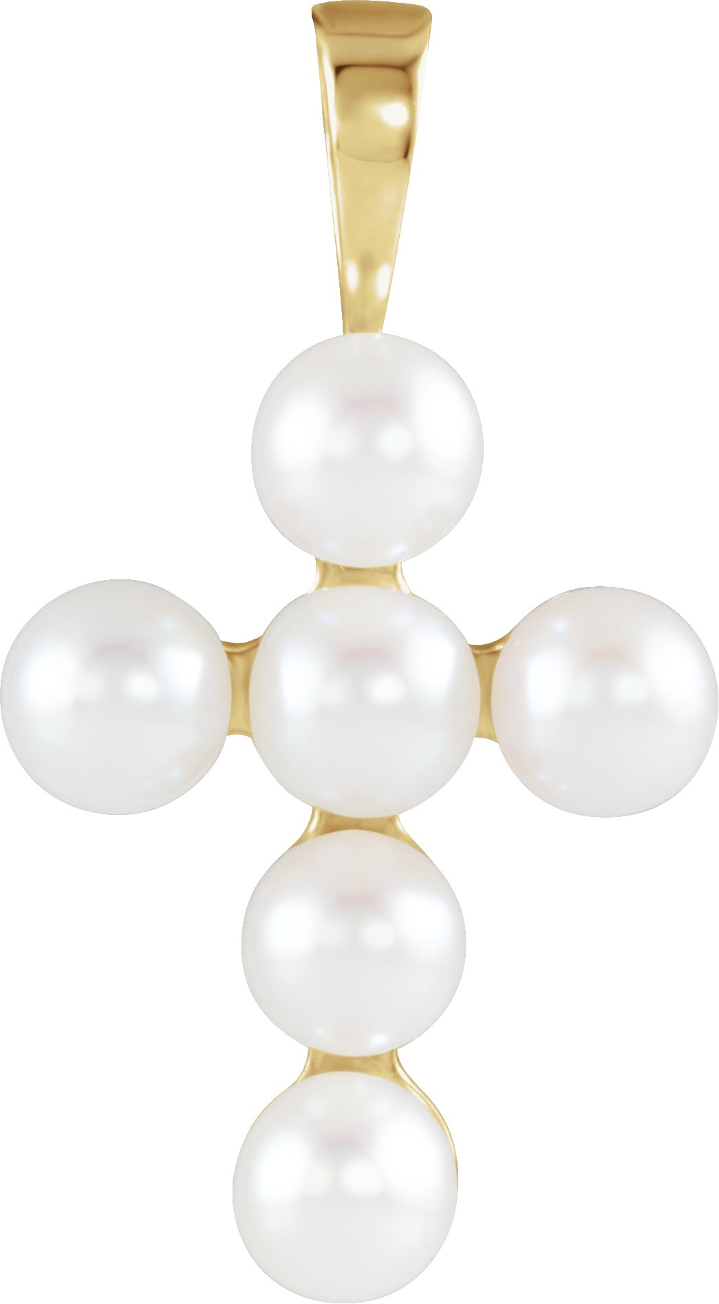 14K Yellow Cultured White Freshwater Pearl Cross Pendant