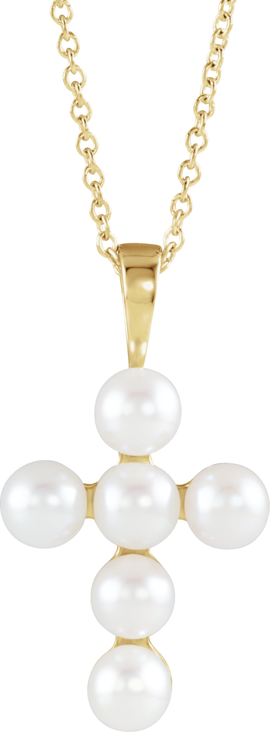 14K Yellow Cultured White Freshwater Pearl Cross 16-18