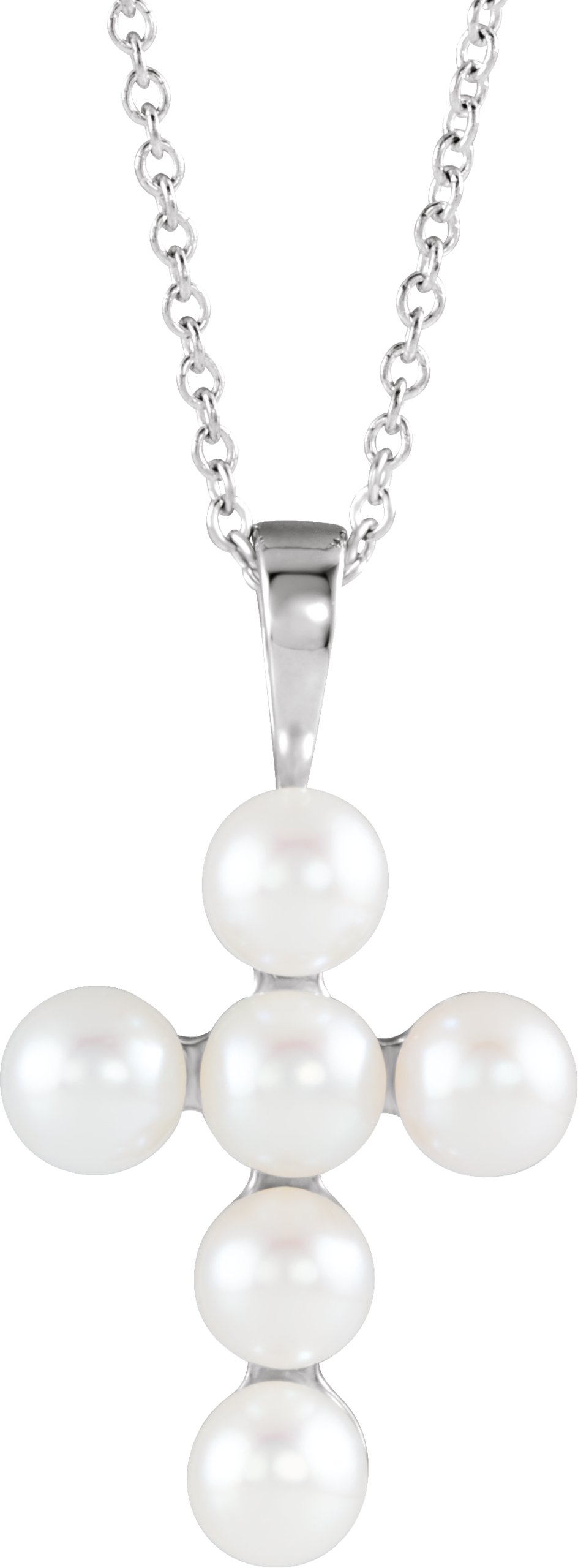 14K White Cultured White Freshwater Pearl Cross 16-18