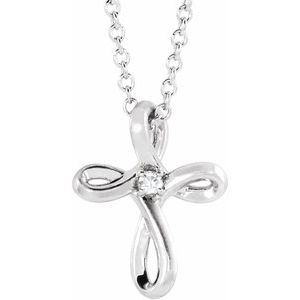 14K White .015 CTW Natural Diamond Cross 16-18" Necklace