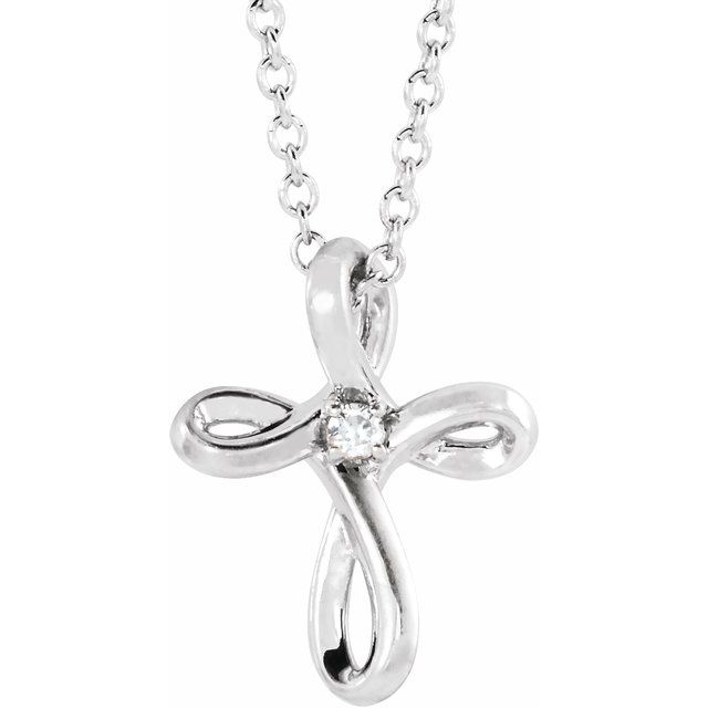 Sterling Silver .015 CTW Natural Diamond Cross 16-18" Necklace 