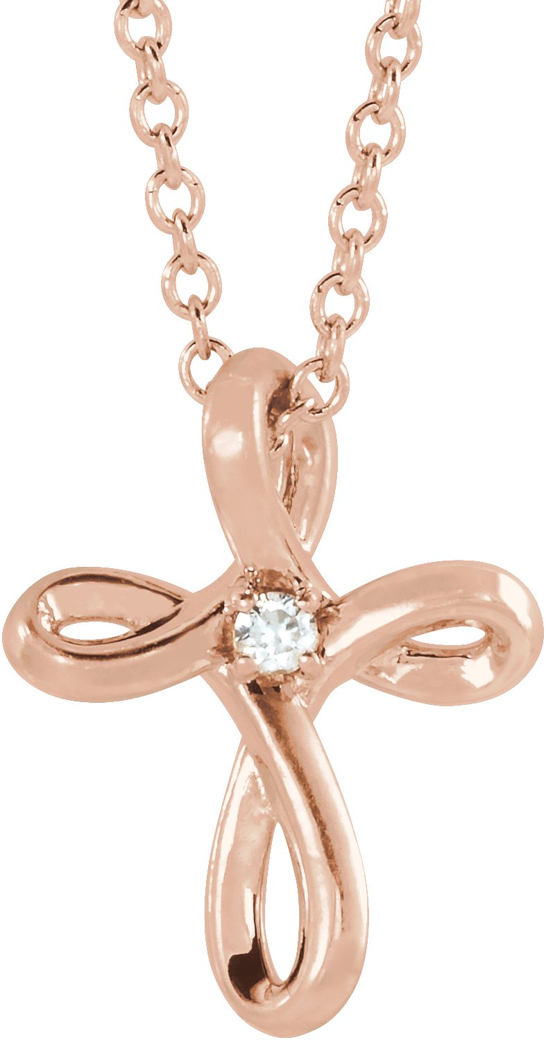 14K Rose .015 CTW Diamond Cross 16-18 Necklace 