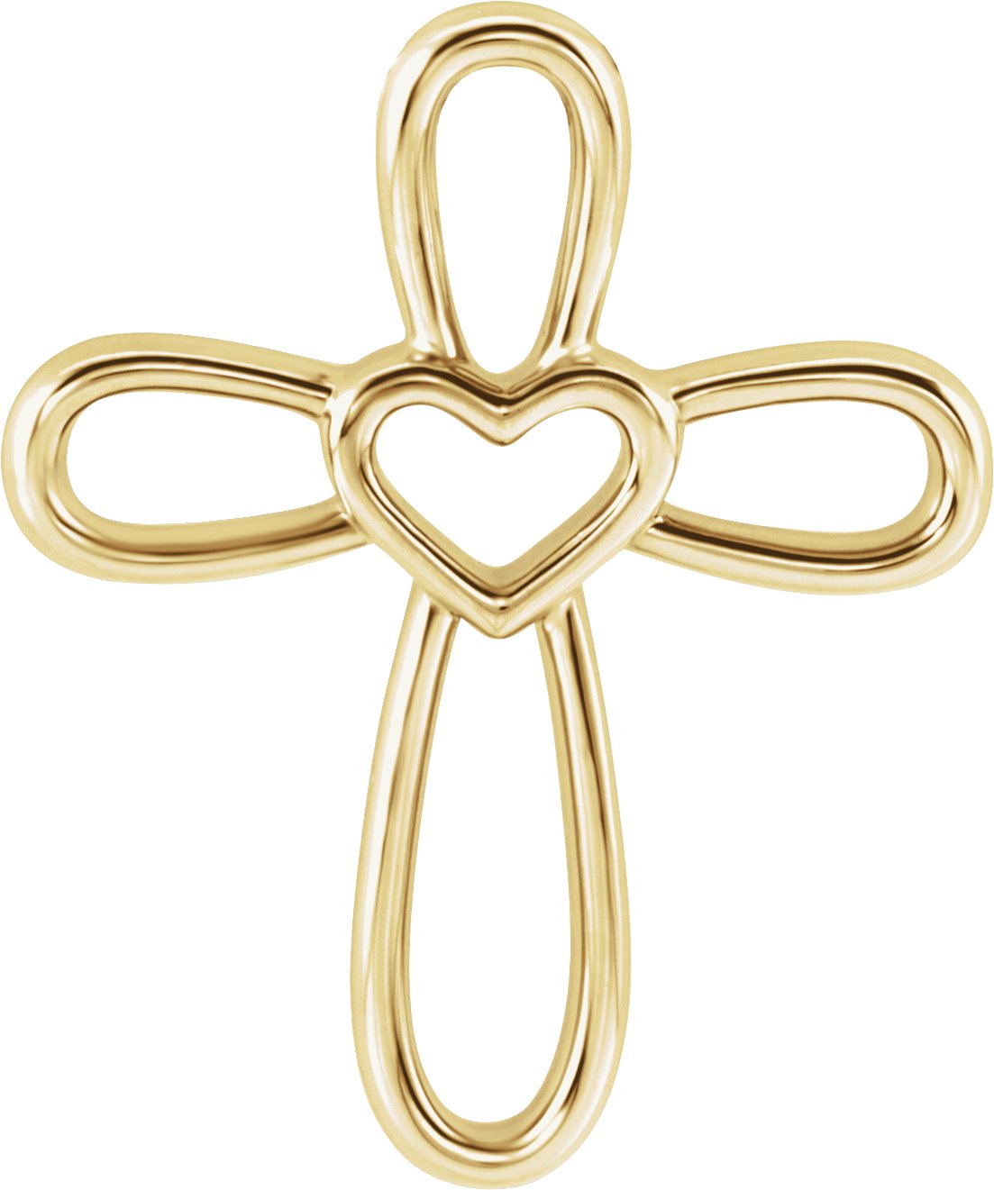 14K Yellow Cross with Heart Pendant 