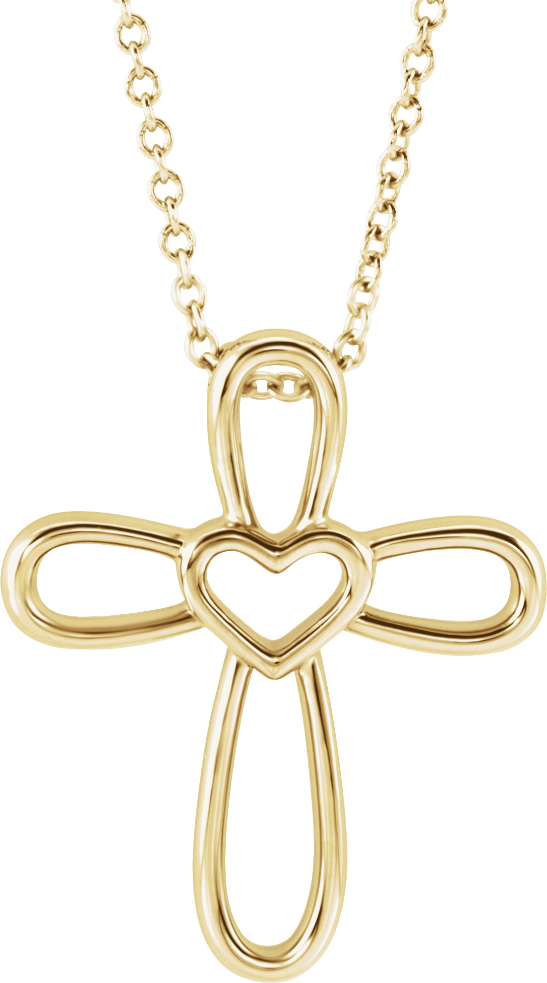 14K Yellow Cross with Heart 16-18" Necklace 