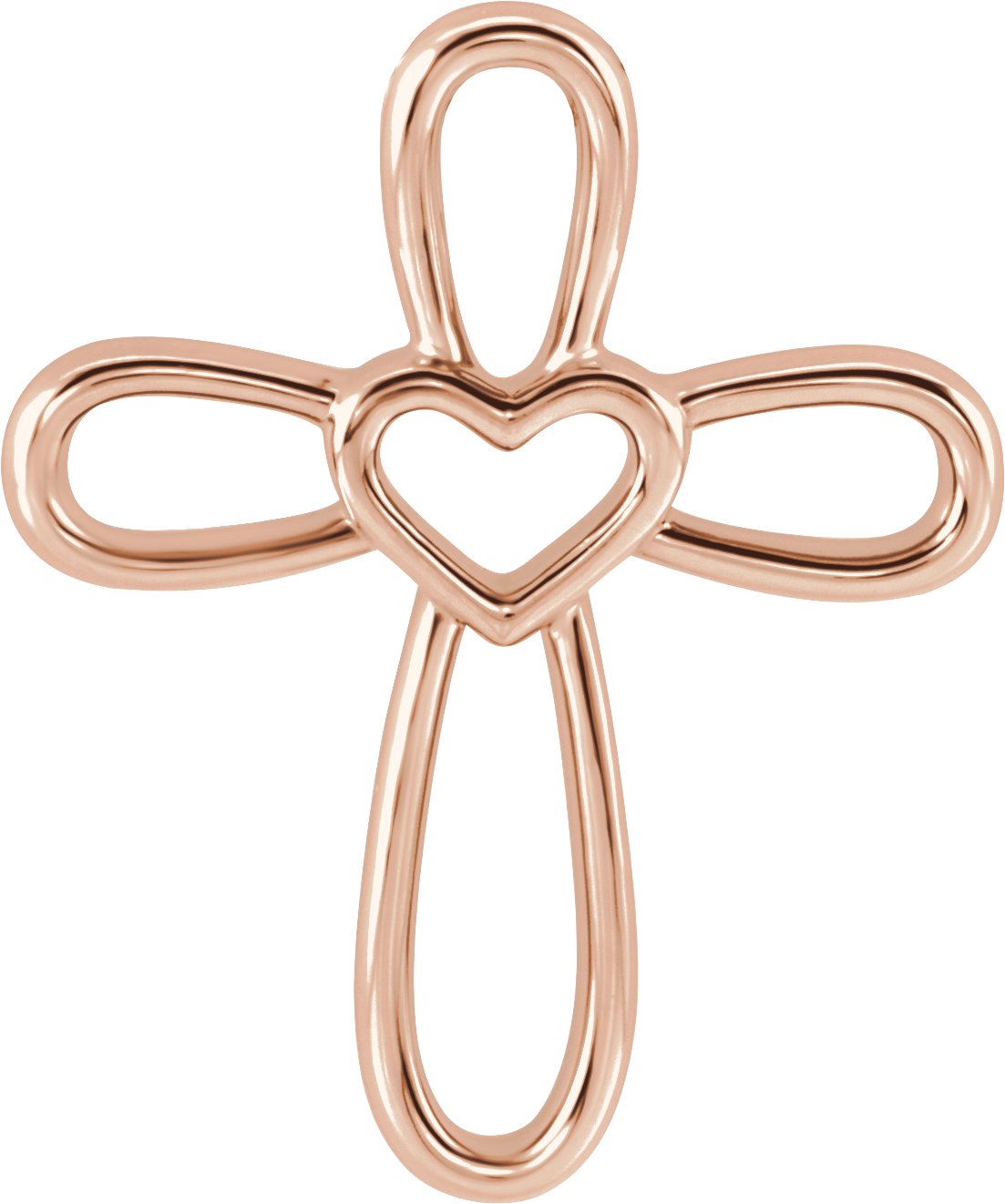 14K Rose Cross with Heart Pendant 