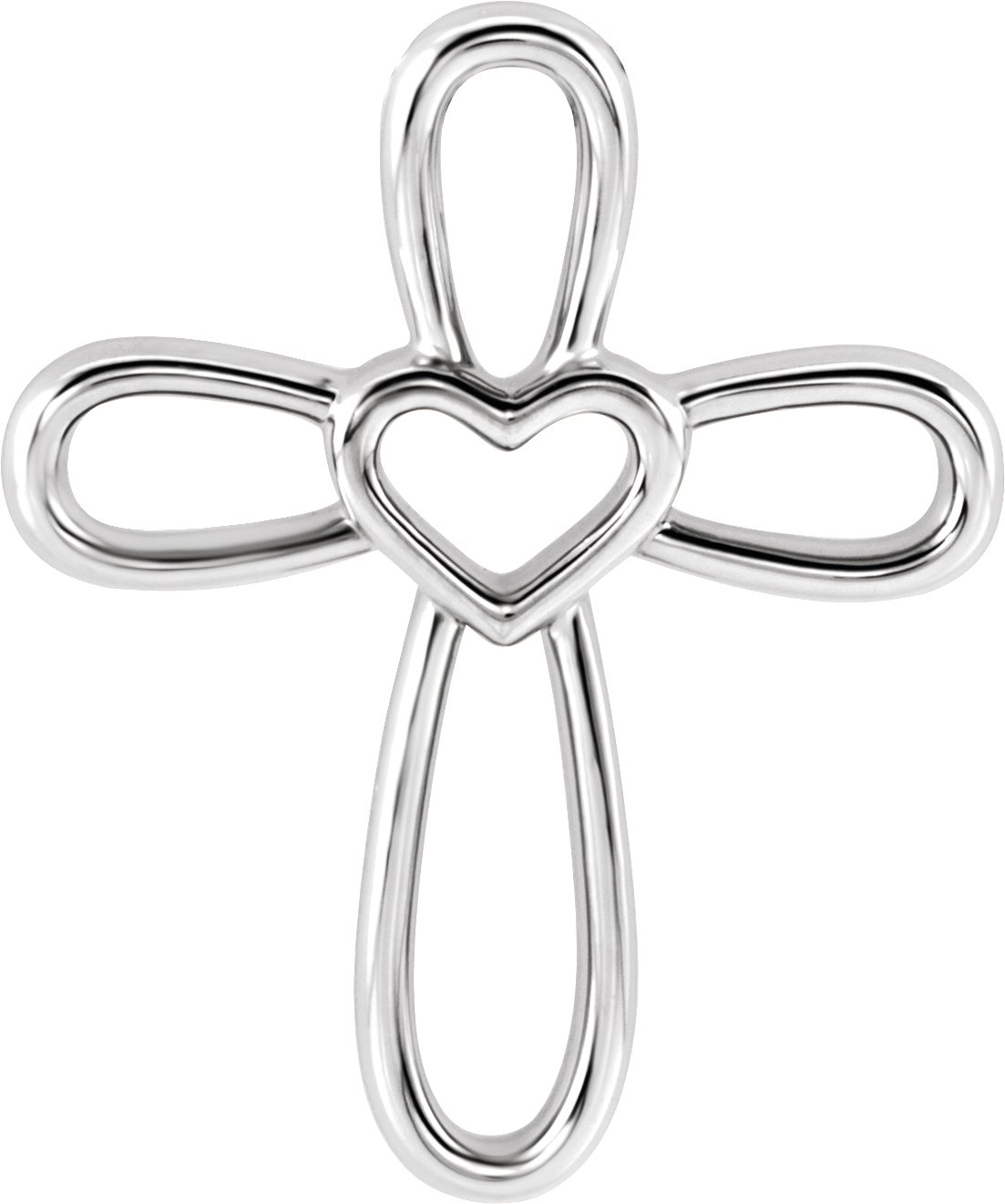 14K White Cross with Heart Pendant 
