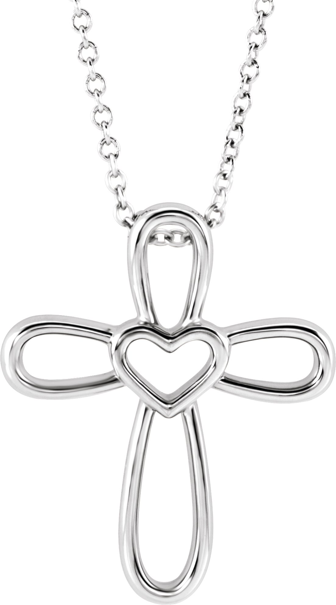 14K White Cross with Heart 16-18" Necklace 
