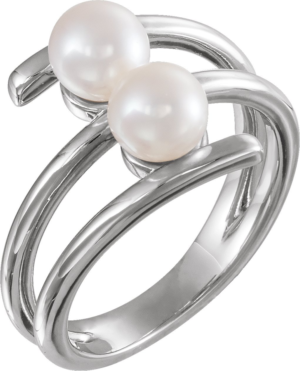 14K White Cultured White Freshwater Pearl Two-Stone Ring