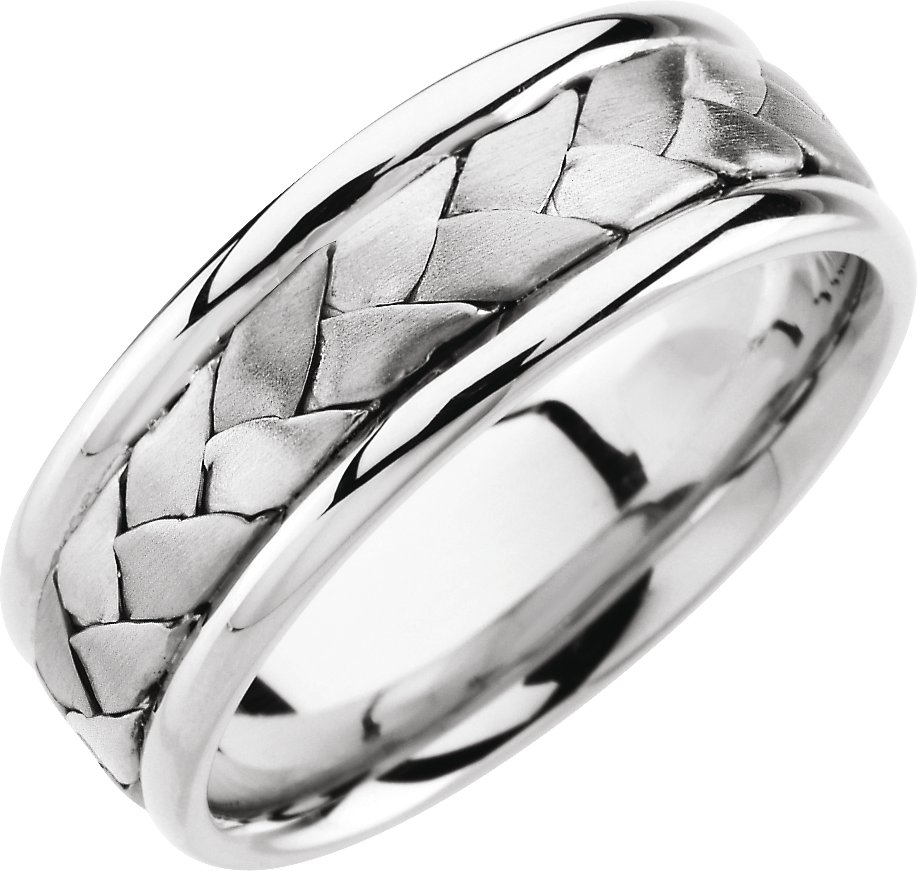 14K White 7.75 mm Comfort-Fit Hand-Woven Band Size 6.5