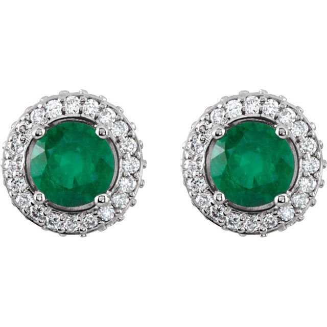 14K White Natural Emerald & 1/3 CTW Natural Diamond Earrings