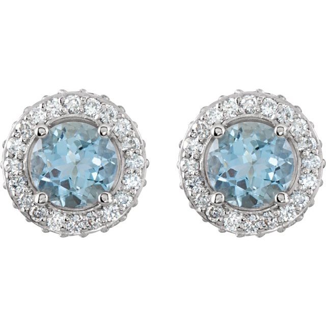 14K White Aquamarine & 1/3 CTW Diamond Earrings