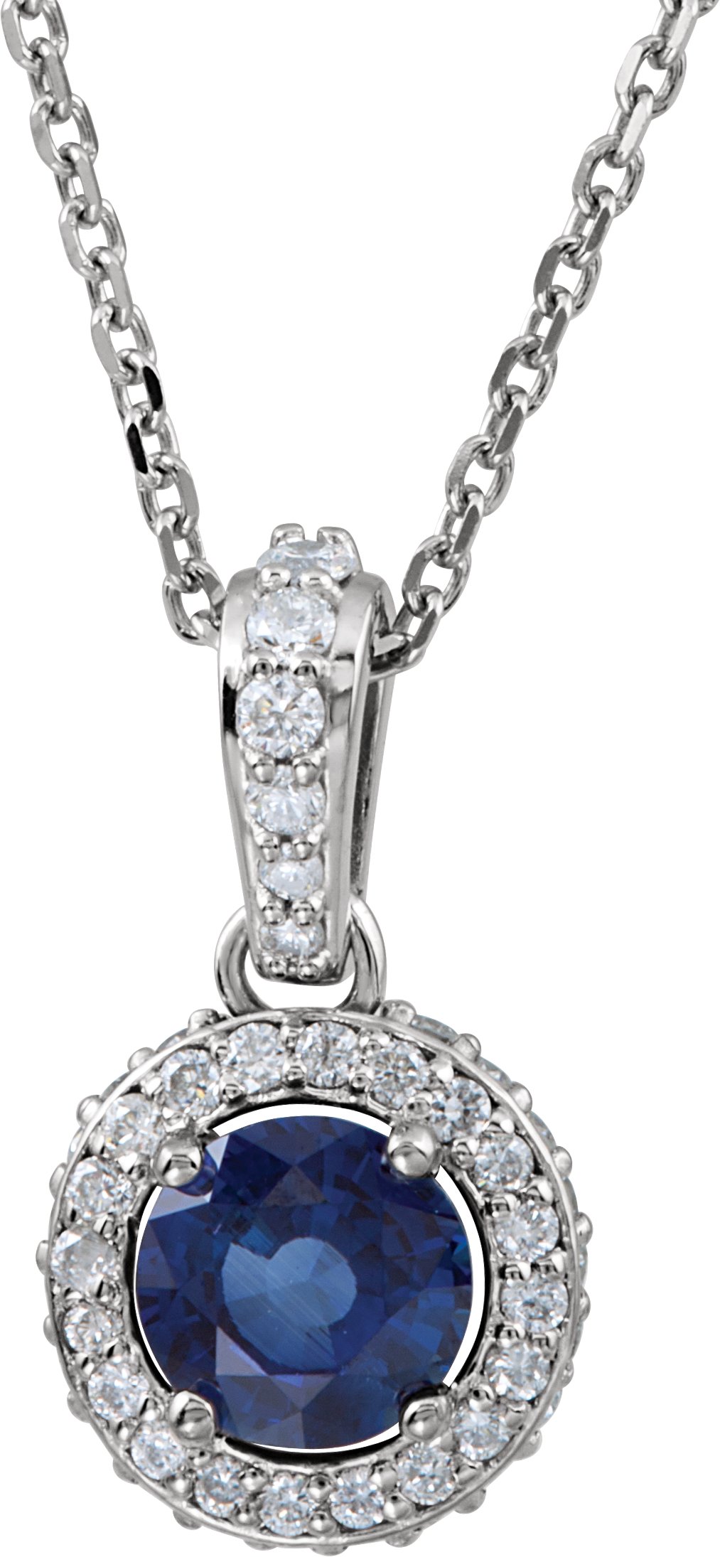 14K White Natural Blue Sapphire & 1/5 CTW Natural Diamond 18" Necklace