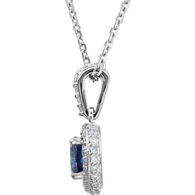 14K White Natural Blue Sapphire & 1/5 CTW Natural Diamond 18