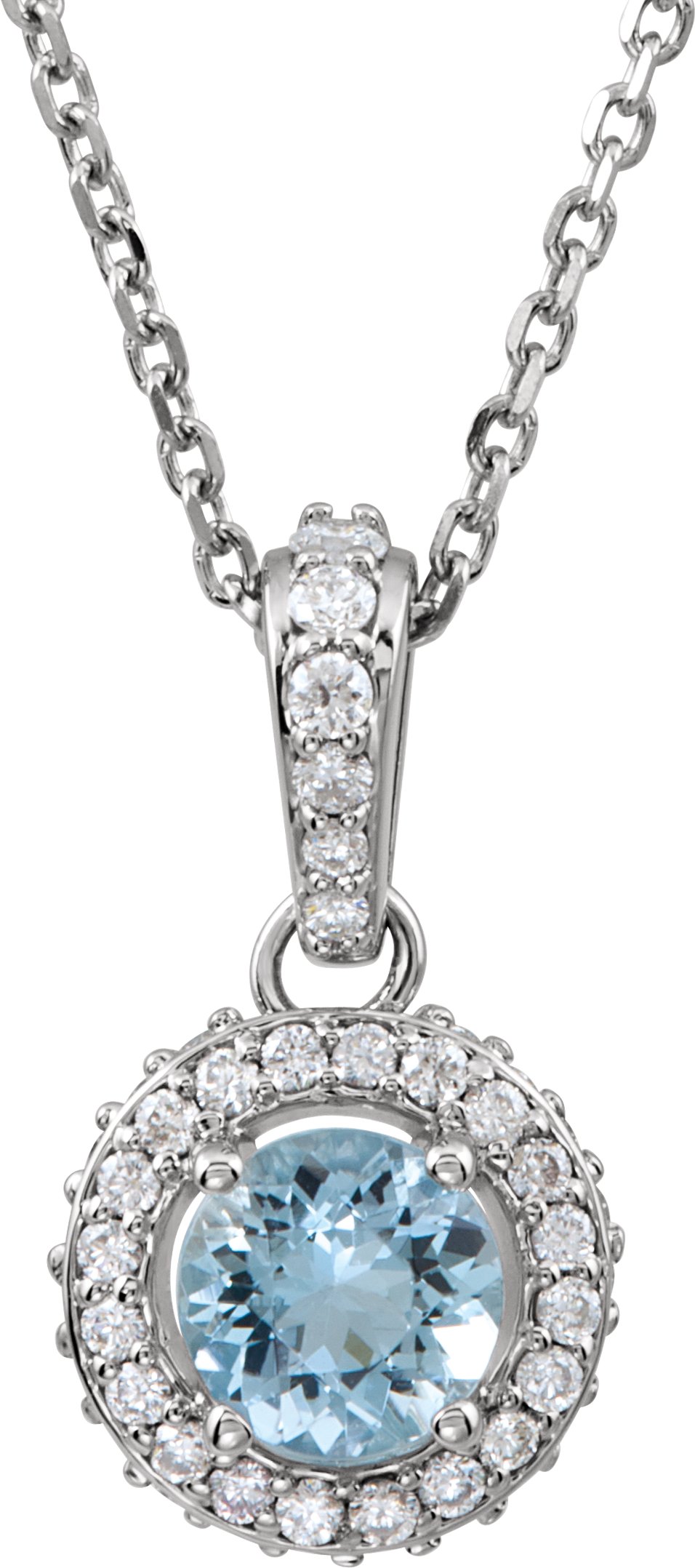 14K White Natural Aquamarine & 1/5 CTW Natural Diamond 18 Necklace
