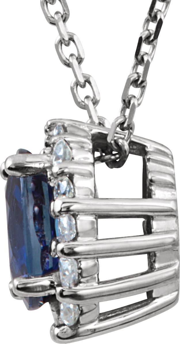 Alternative view of Natural Blue Sapphire And 1/6 CTW Natural Diamond Necklace – 14K White Gold