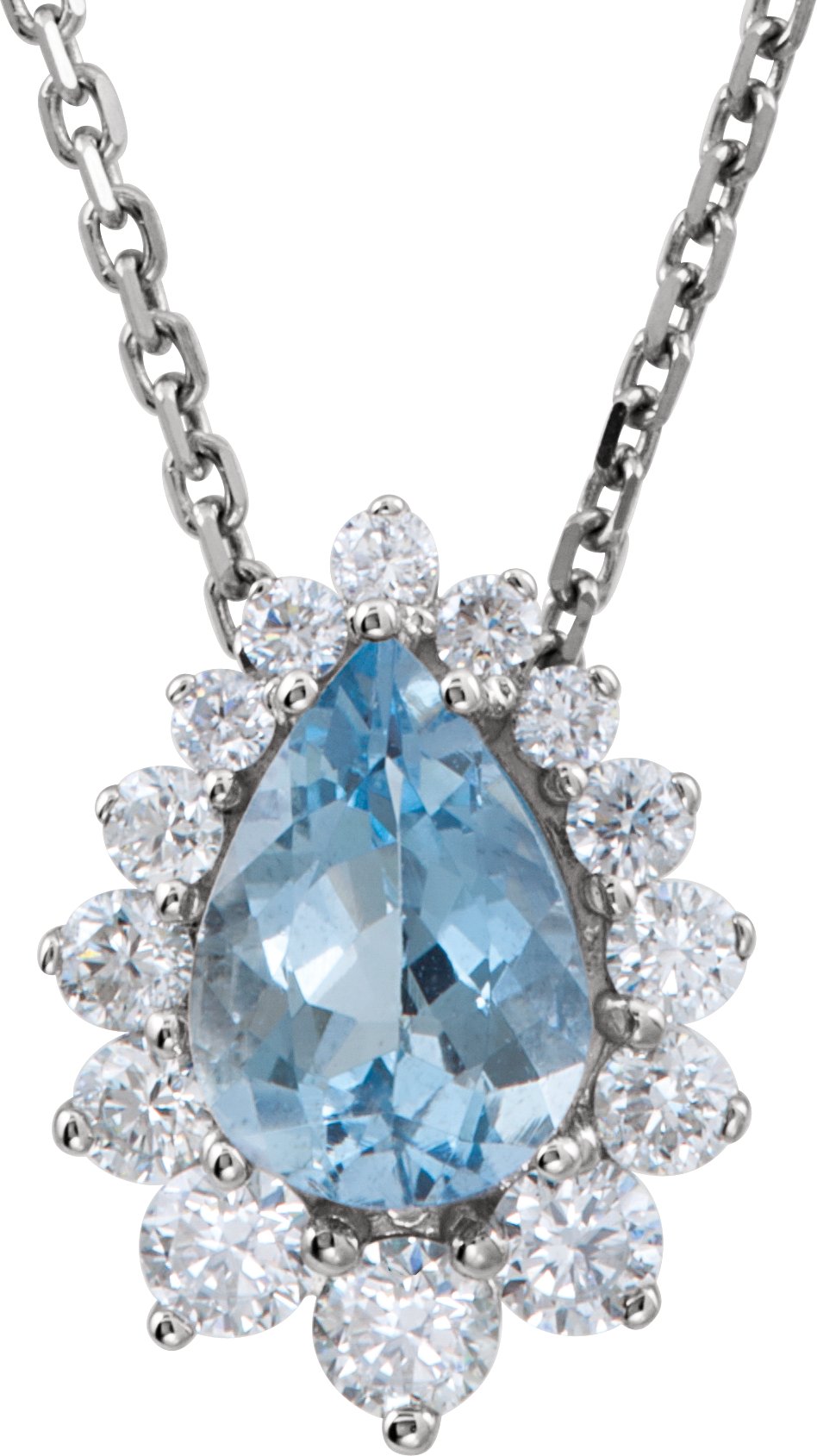 Natural Aquamarine And 1/3 CTW Natural Diamond Necklace – 14K White Gold