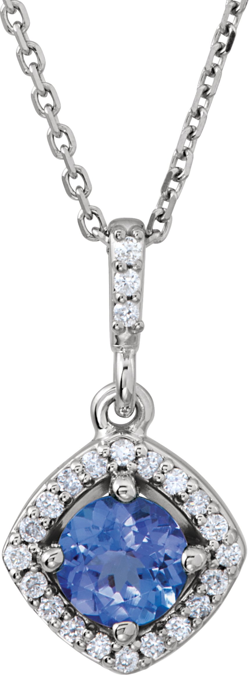 14K White Tanzanite and .125 CTW Diamond Halo Style 18 inch Necklace Ref 4462958
