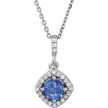 14K White Tanzanite and .125 CTW Diamond Halo Style 18 inch Necklace Ref 4462958