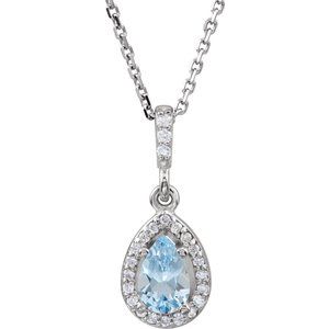 14K White Aquamarine & .07 CTW Diamond 18" Necklace