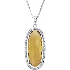 Sterling Silver 25x10 mm Oval Honey Quartz Rope 18" Necklace