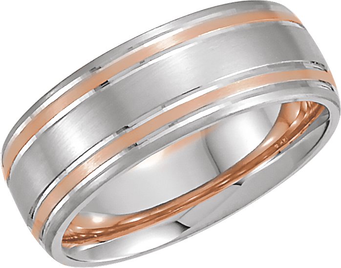 14K White/Rose 7 mm Grooved Band Size 10.5