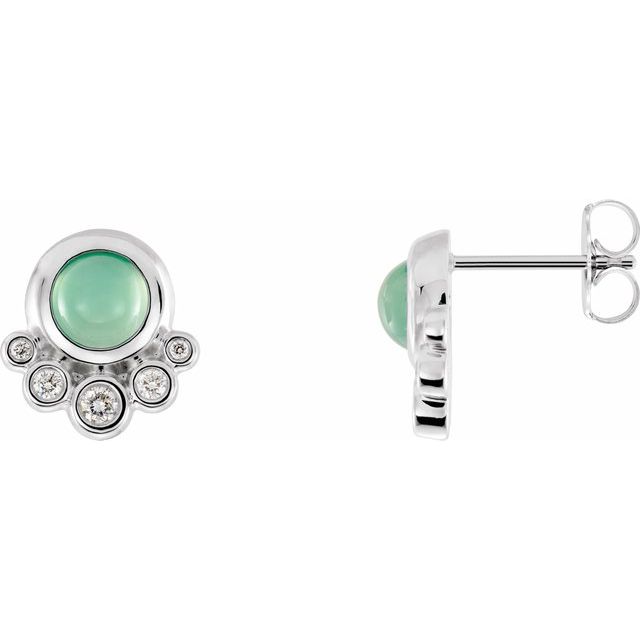 Sterling Silver  Natural Green Chrysoprase & 1/8 CTW Natural Diamond Earrings
