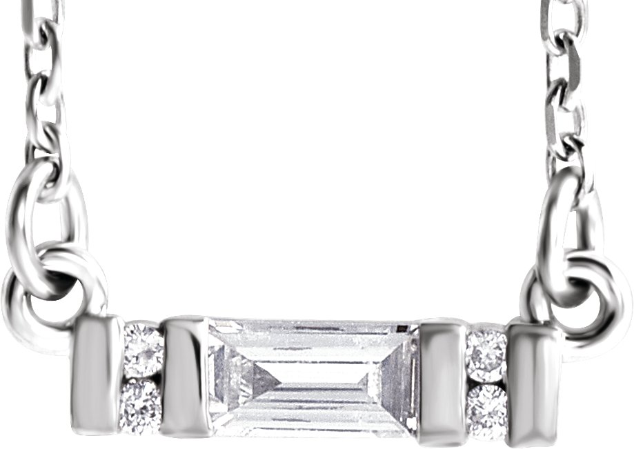 14K White 1/10 CTW Natural Diamond Bar 16-18" Necklace 