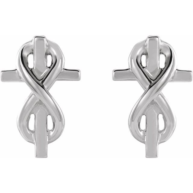 14K White Infinity-Inspired Cross Earrings  