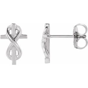 14K White Infinity-Inspired Cross Earrings  