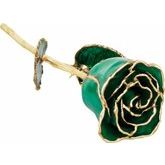 Lacquered Emerald Colored Rose with Gold Trim   